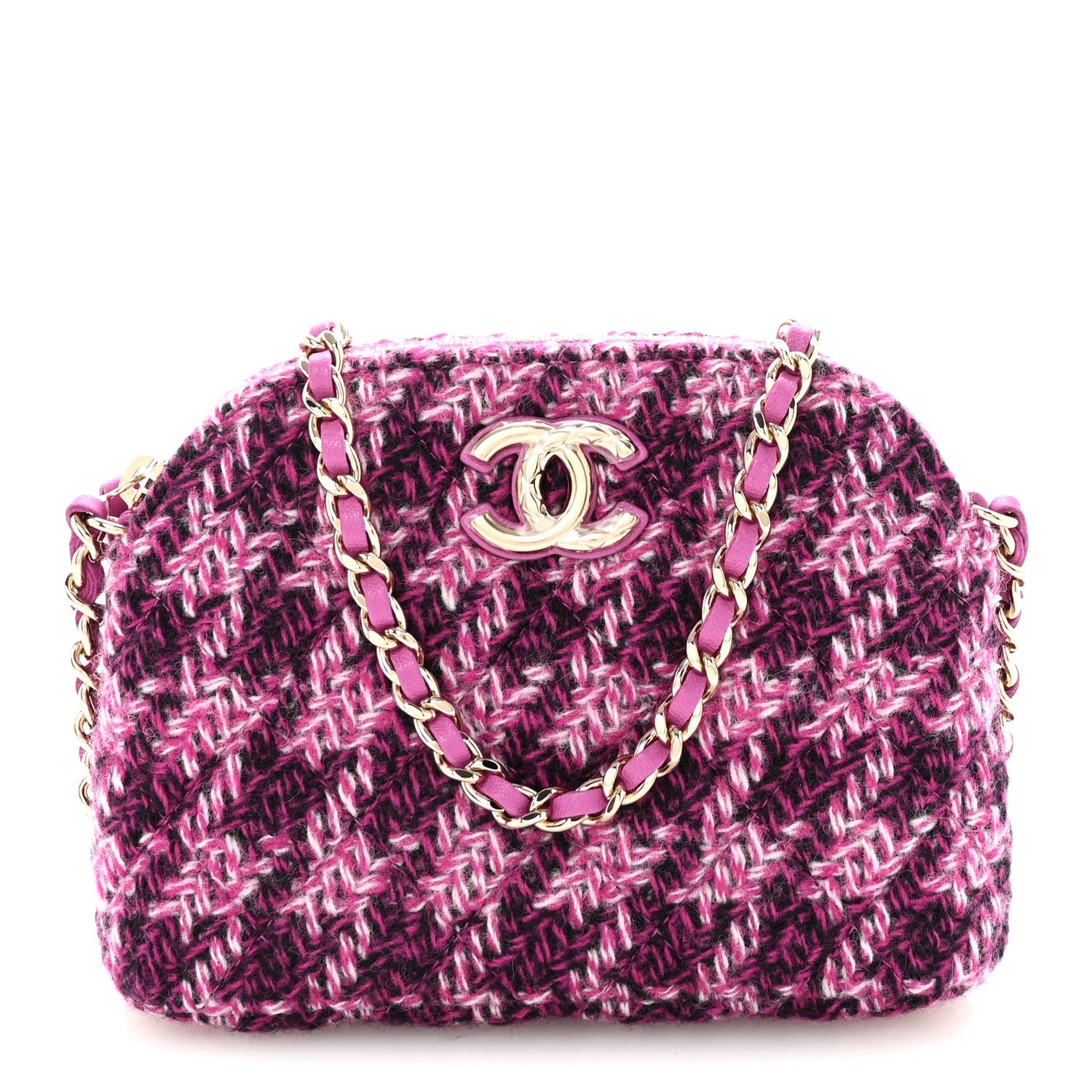 Tweed Quilted Mini Clutch With Chain Purple