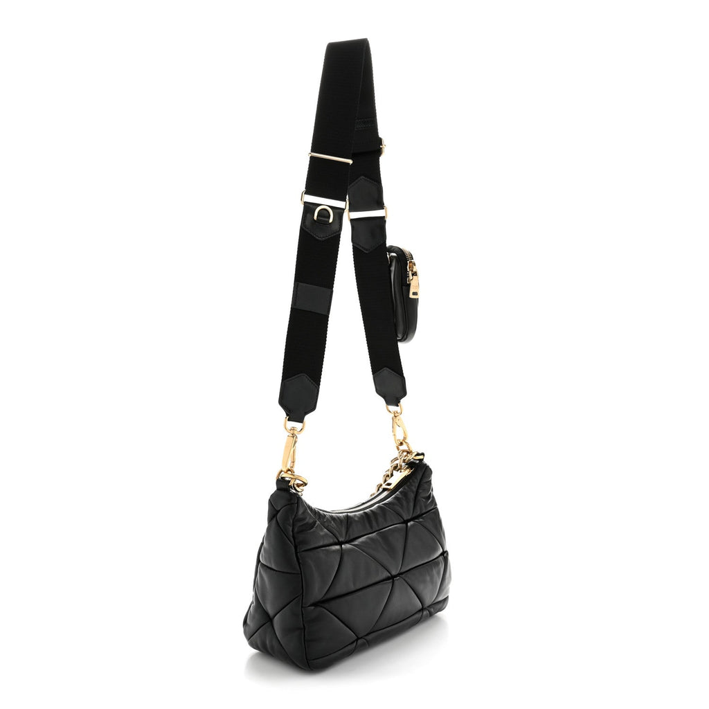 Nappa Re-Nylon Triangle Quilted Patchwork System Shoulder Bag Black