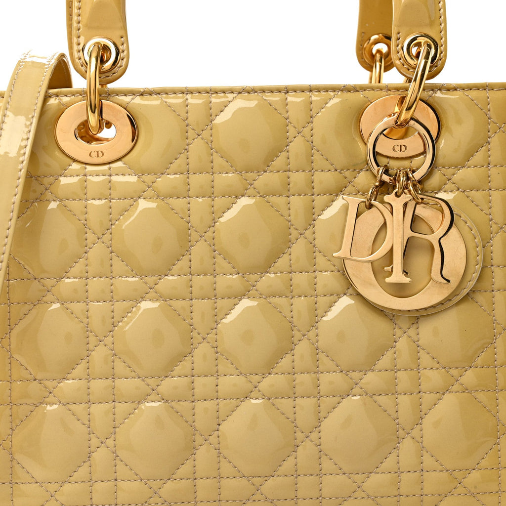 Patent Cannage Medium Lady Dior Beige
