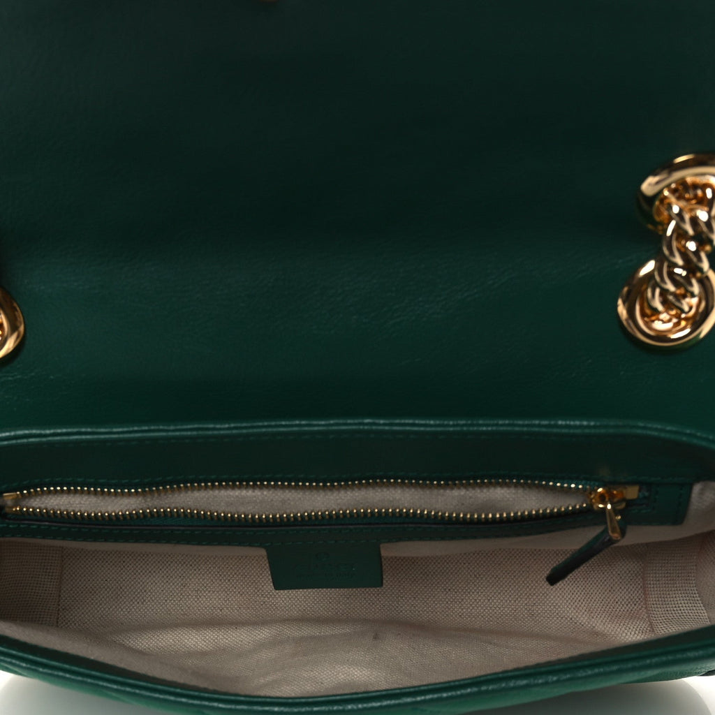 Azalea Calfskin Enamel Matelasse Diagonal Small Torchon GG Marmont Shoulder Bag New Shamarock Emerald