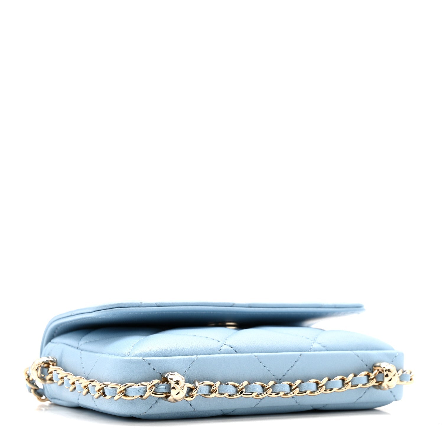 Lambskin Quilted Chain Around Coin Purse With Chain Light Blue