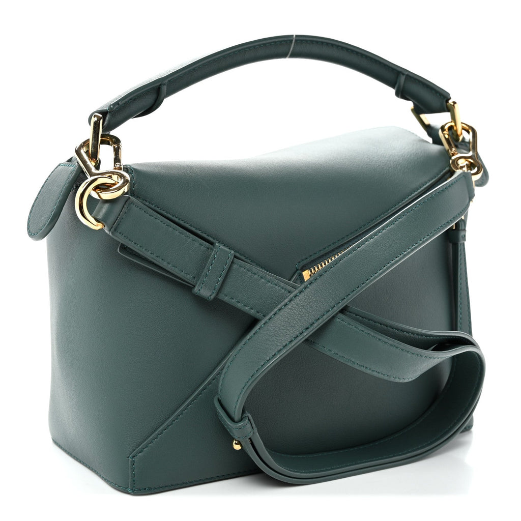 Calfskin Small Puzzle Edge Bag Bottle Green