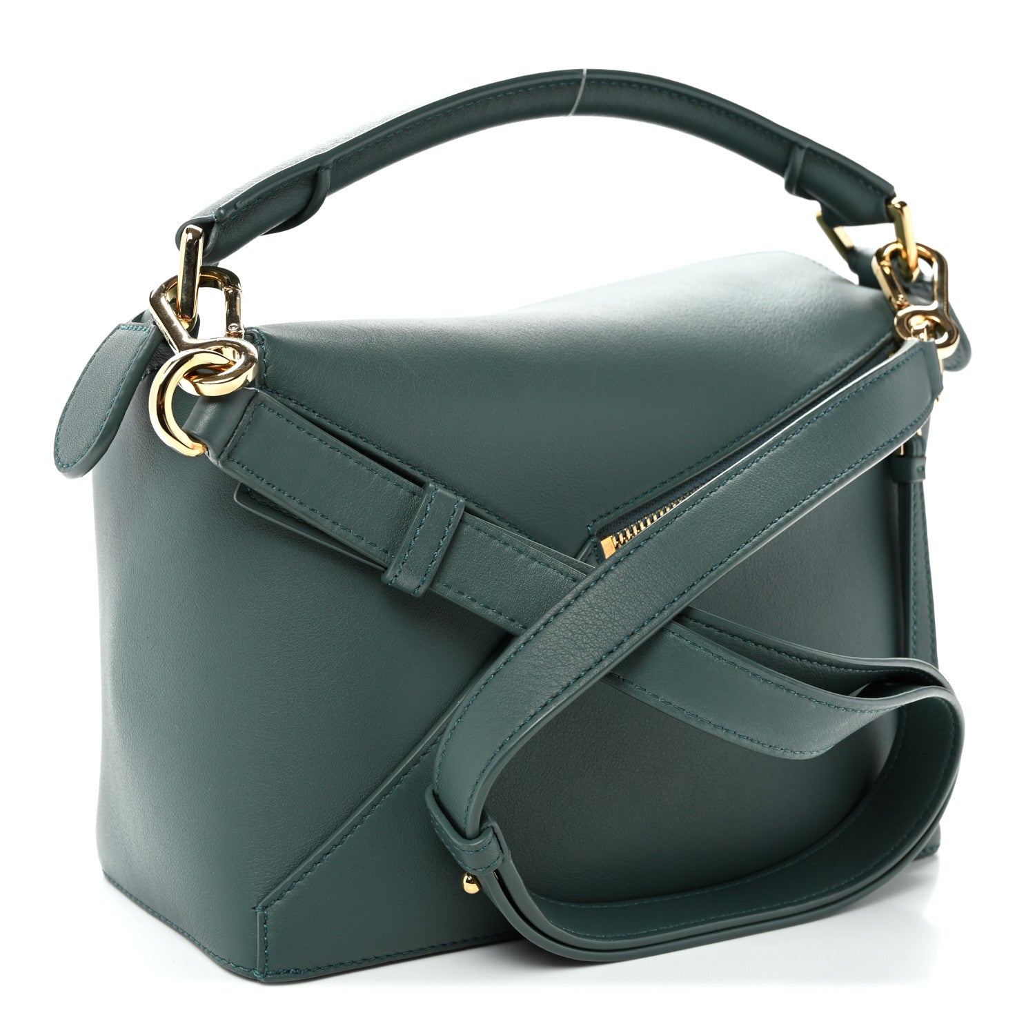 Calfskin Small Puzzle Edge Bag Bottle Green
