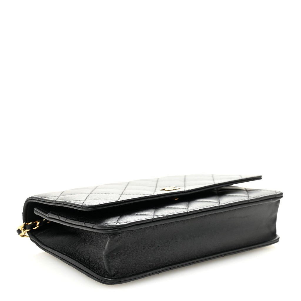 Lambskin Quilted Wallet On Chain WOC Black