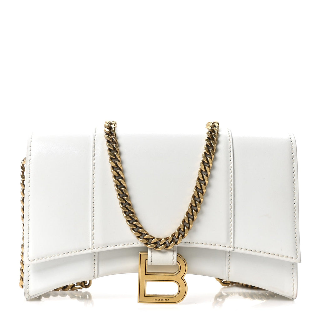 Shiny Box Calfskin Hourglass Chain Bag White