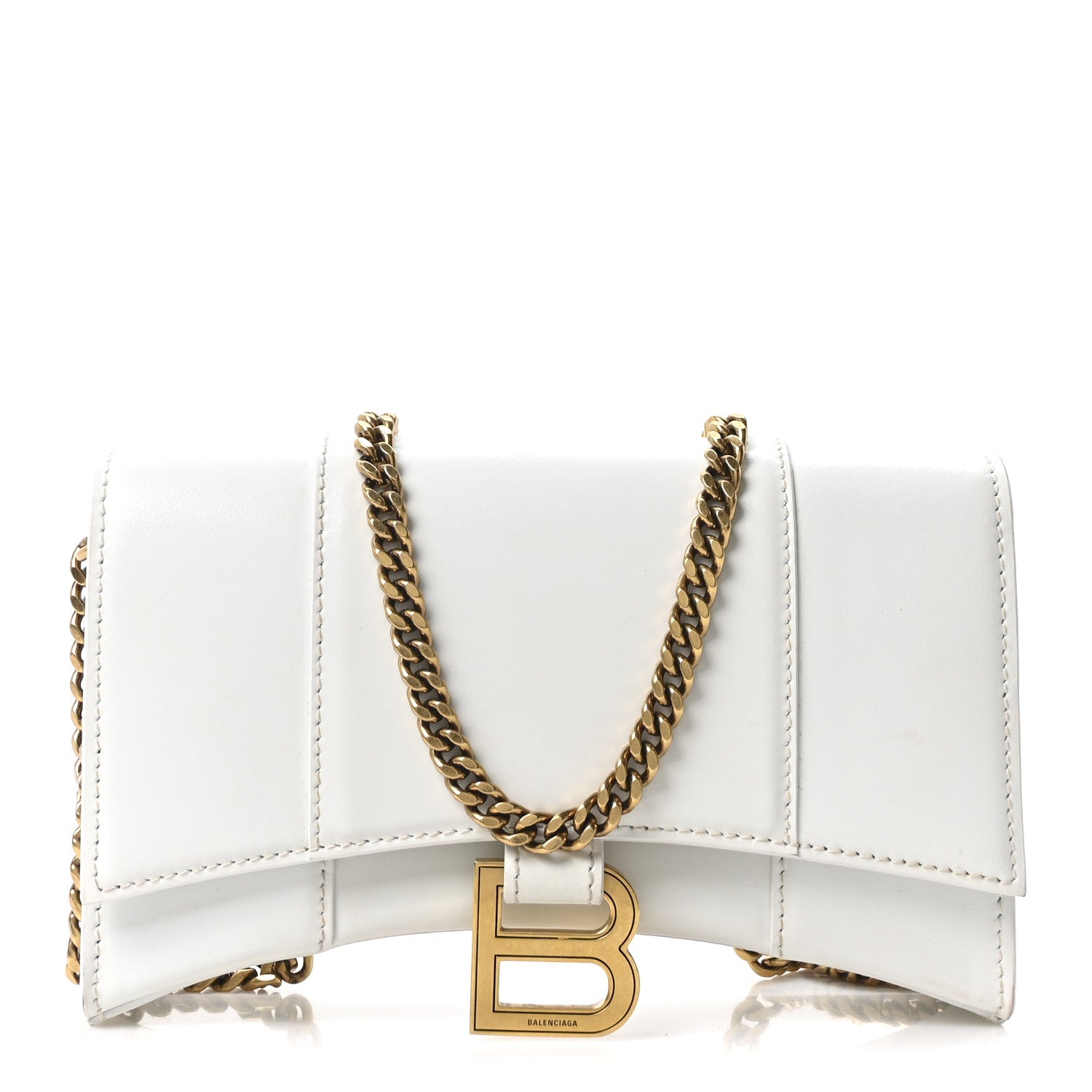 Shiny Box Calfskin Hourglass Chain Bag White