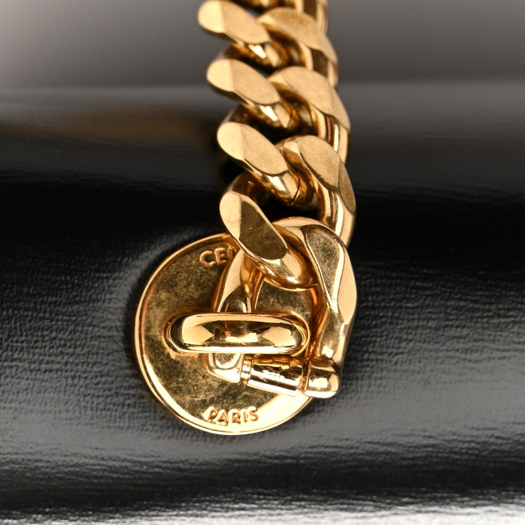 Shiny Calfskin Triomphe Chain Shoulder Bag Black