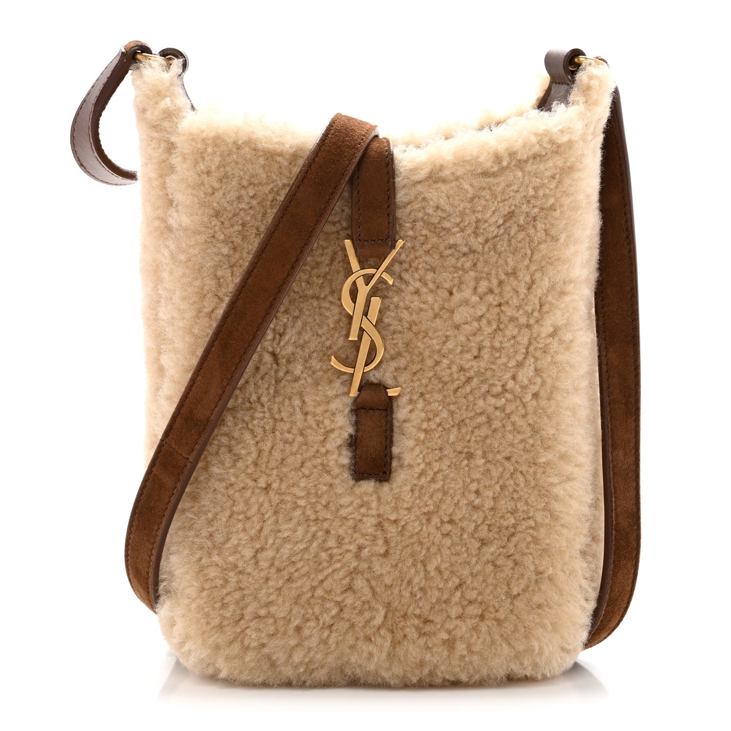 Shearling Suede Mini Le 5 A 7 Vertical Hobo Natural Beige Dark Cigar