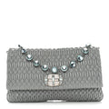 Nappa Matelasse Crystal Flap Clutch Grey