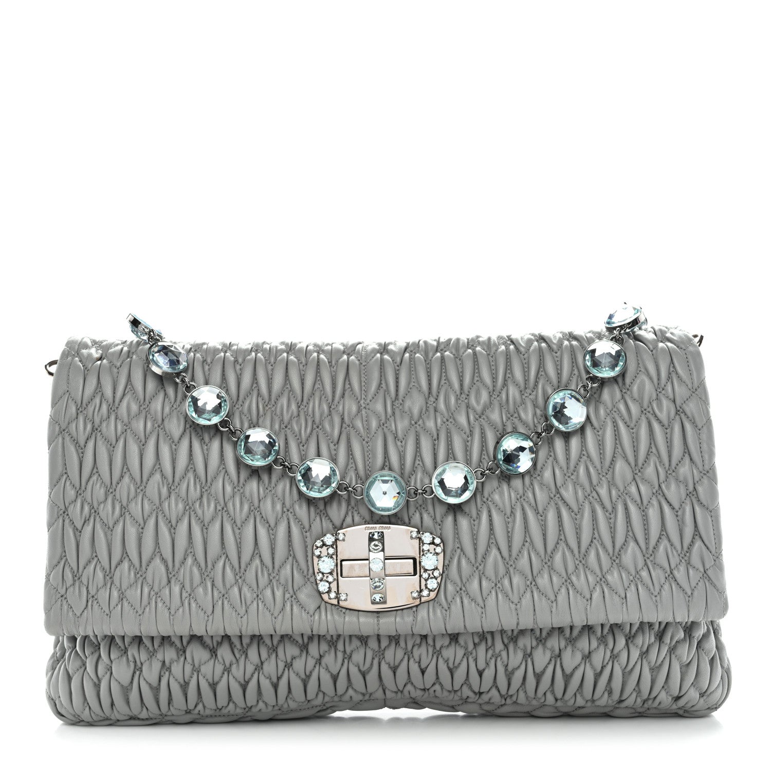 Nappa Matelasse Crystal Flap Clutch Grey