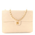Caviar Stitch Medium Single Flap Beige Clair