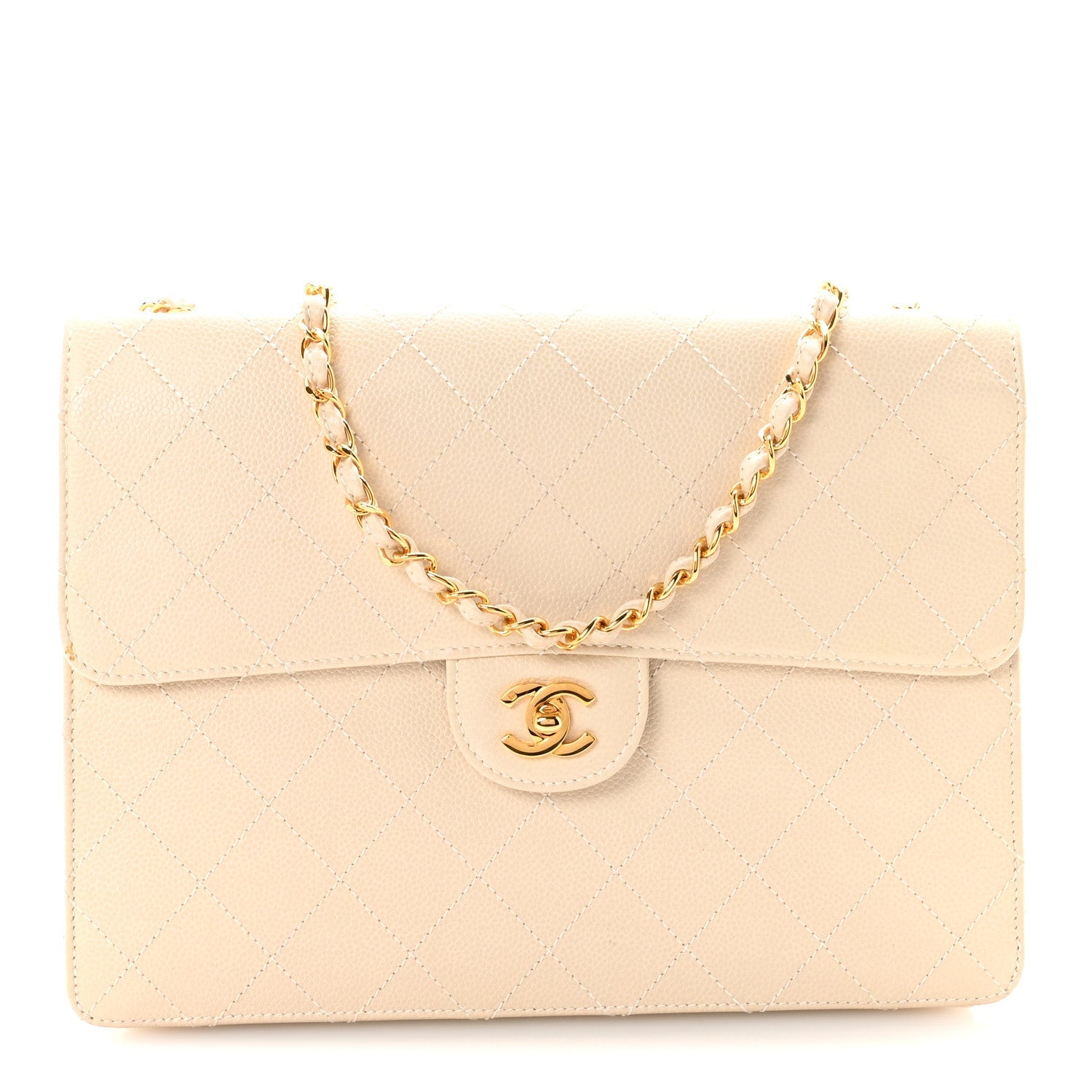 Caviar Stitch Medium Single Flap Beige Clair