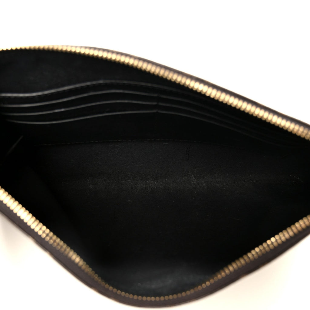 Glazed Fabric Vitello Century FF 1974 Stamp Patch Large Flat Pouch Mogano Panna Black