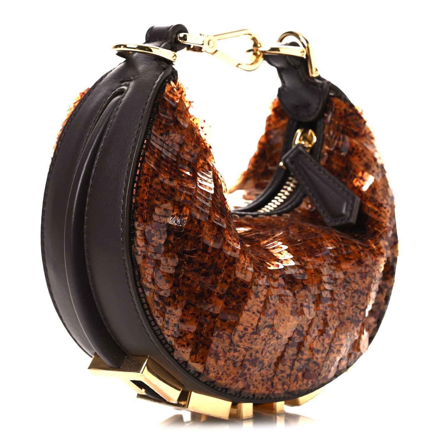 Sequin Paillettes Shiny Nappa Nano Fendigraphy Hobo Charm Brown