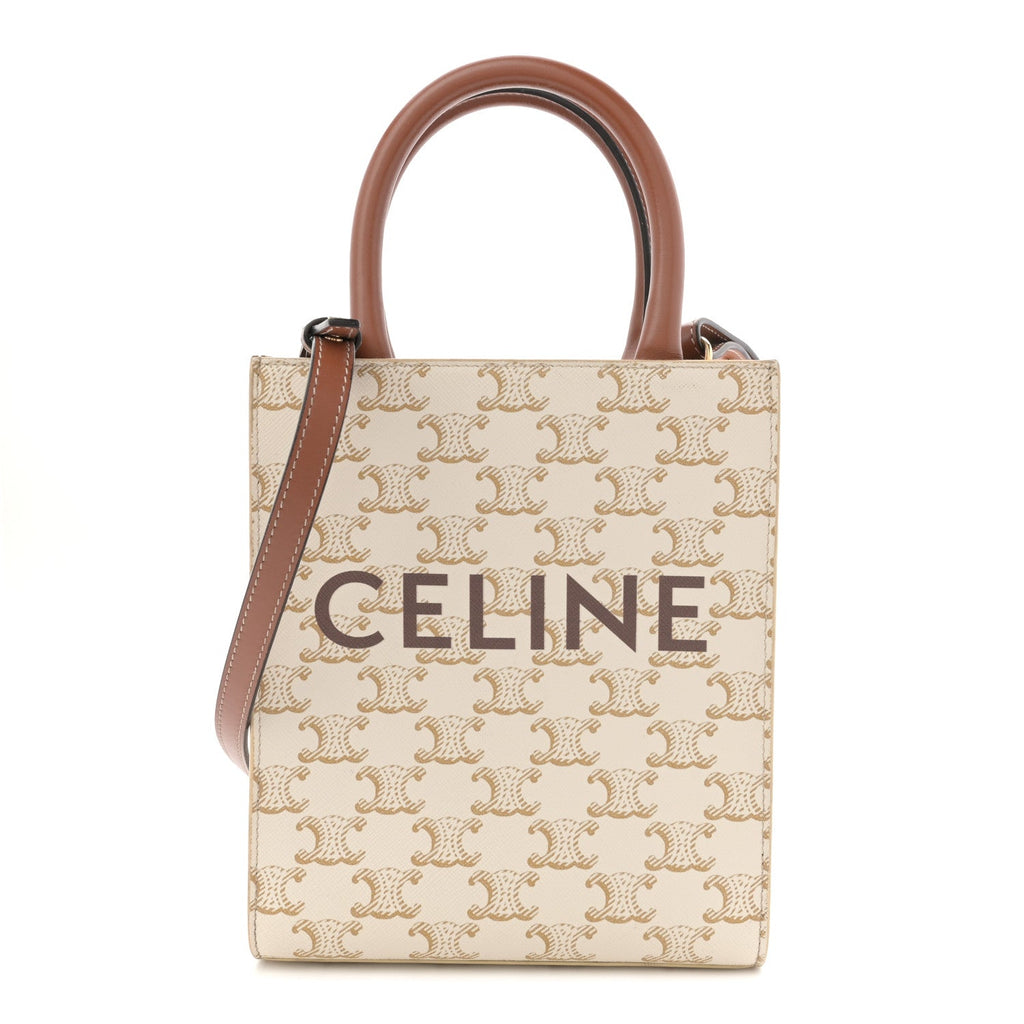 Triomphe Canvas Calfskin Mini Vertical Cabas White