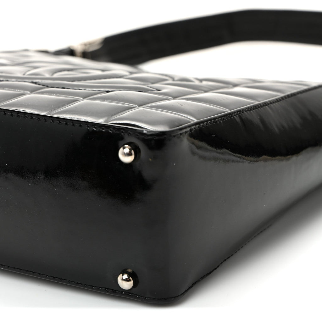 Patent Quilted Small Chocolate Bar Shoulder Bag Black