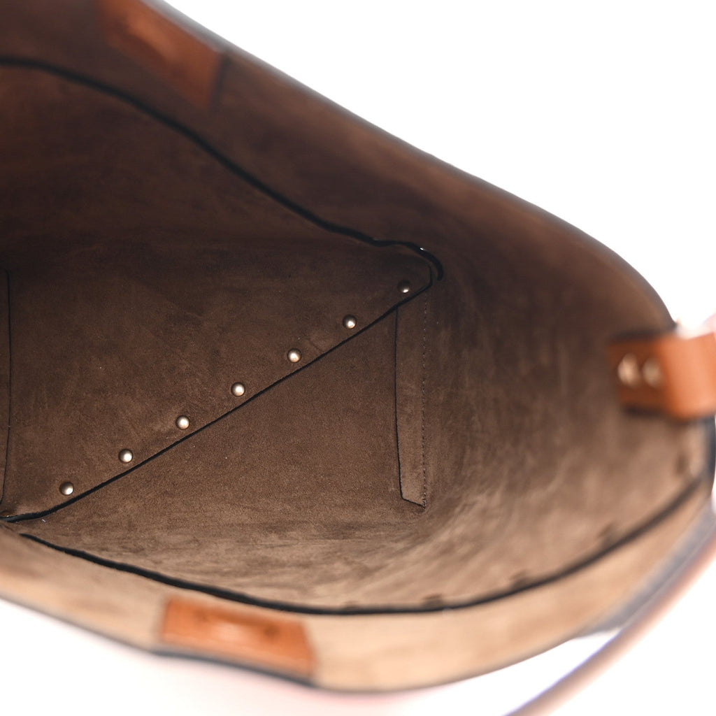 Calfskin Rockstud Wispy Bucket Bag Tobacco
