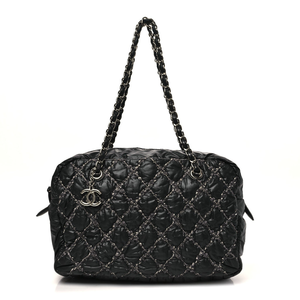 Nylon Quilted Tweed Stitch Bubble Camera Case Black