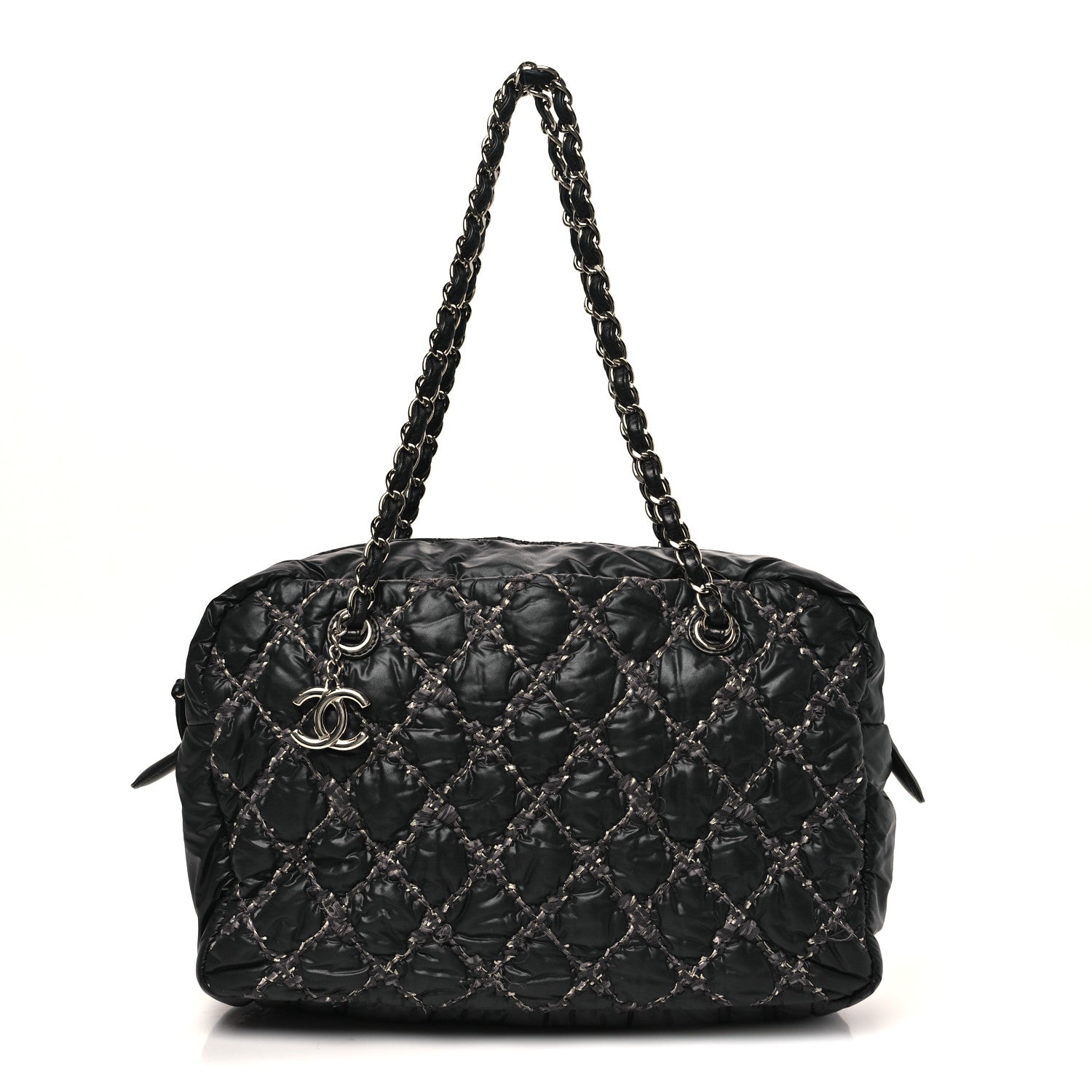 Nylon Quilted Tweed Stitch Bubble Camera Case Black