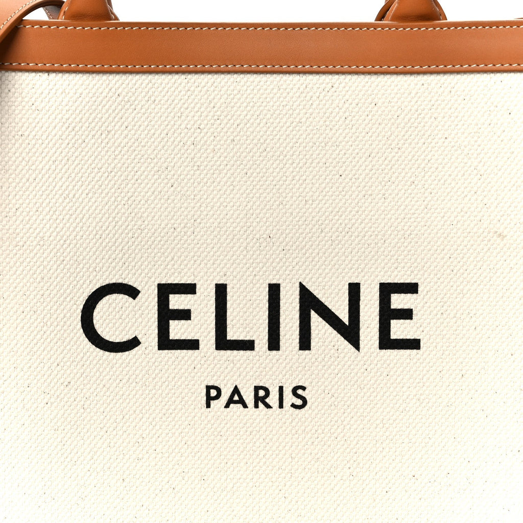 Canvas Calfskin Logo Print Small Vertical Cabas Natural Tan