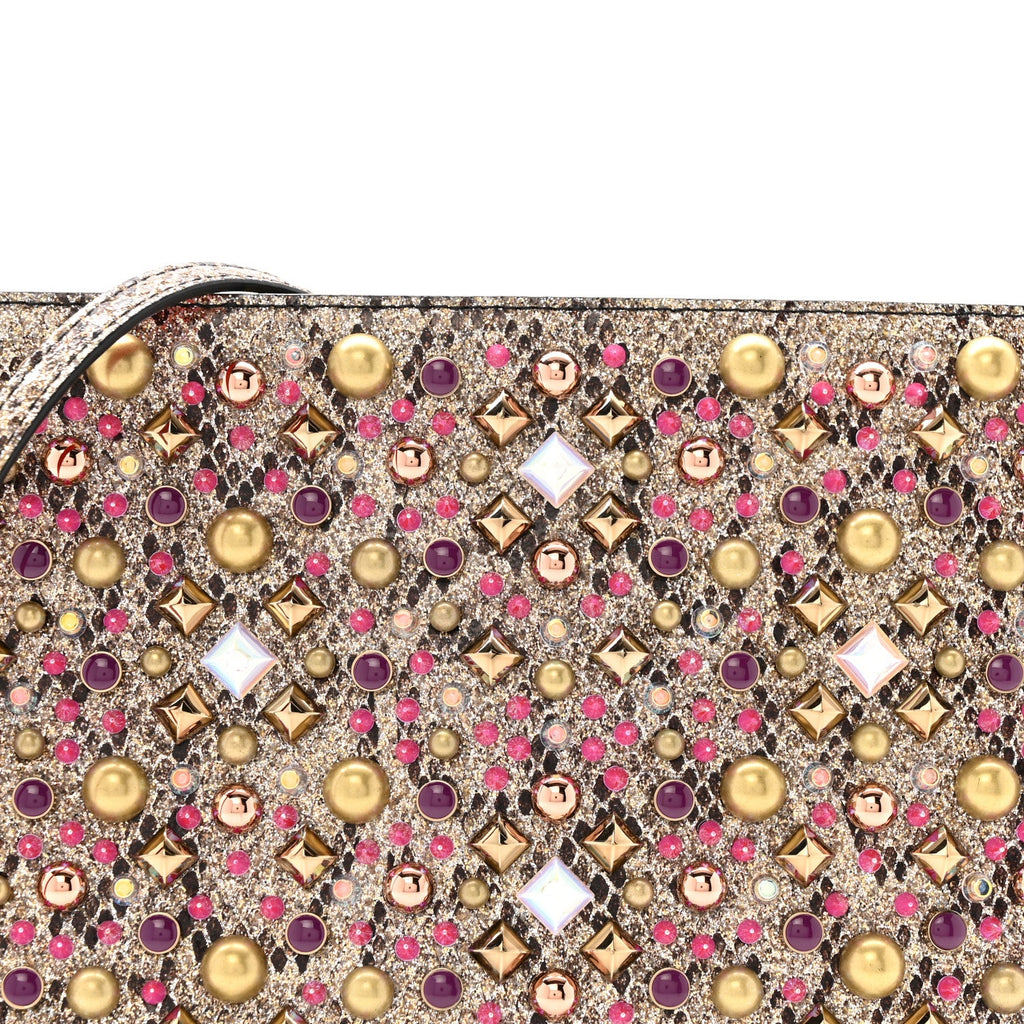 Metallic Snakeskin Embossed Spikes Loubiposh Clutch Gold Pink