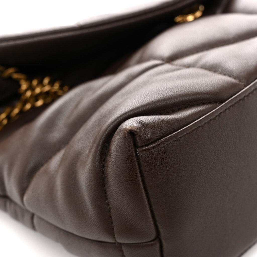Lambskin Quilted Small Loulou Puffer Monogram Chain Satchel Dark Ganache