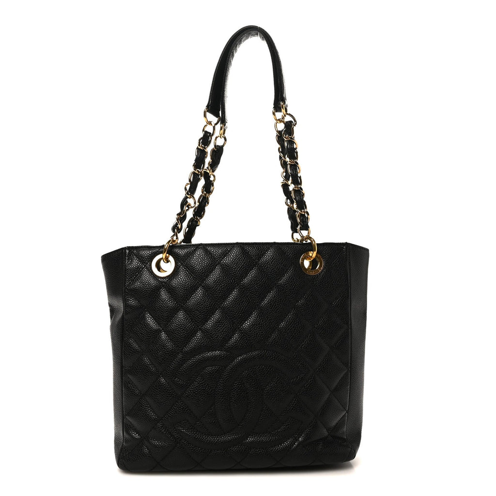 Caviar Quilted Petit Shopping Tote PST Black