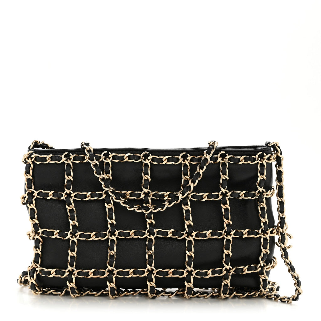 Lambskin Chain Frame Shoulder Bag Black