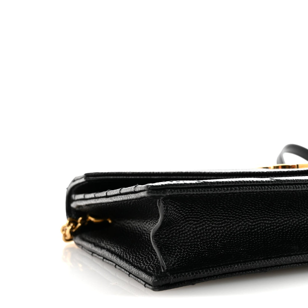 Grain De Poudre Matelasse Chevron Monogram Envelope Chain Wallet Black