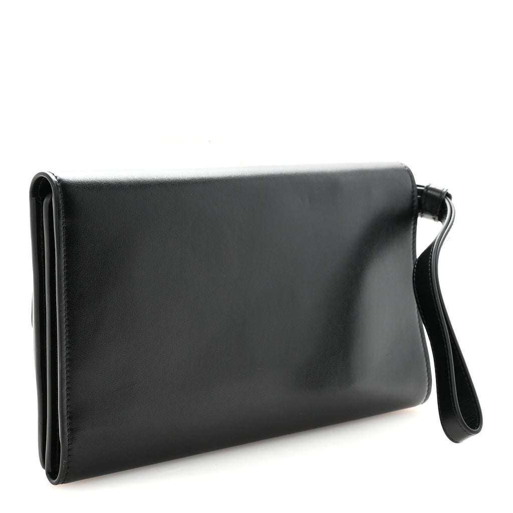 Calfskin Trifold Document Case Clutch Black