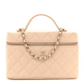 Caviar Quilted Top Handle Slim Vanity With Chain Beige