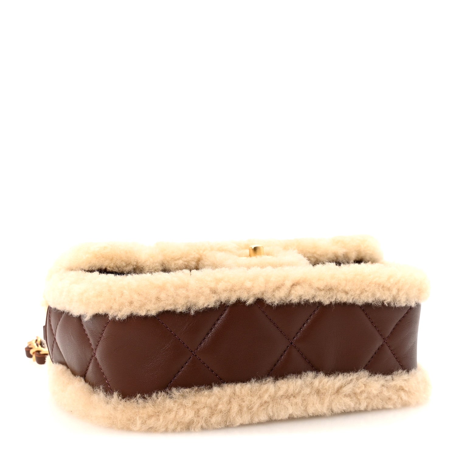 Shearling Lambskin Quilted Mini Furry Coco Flap Beige Dark Brown