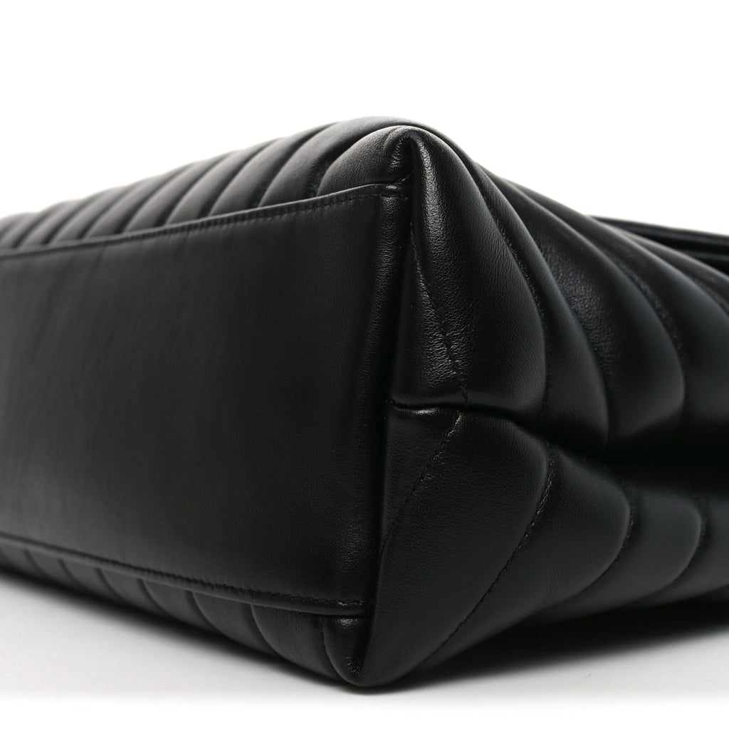 Calfskin Y Quilted Monogram Medium Loulou Chain Satchel Black