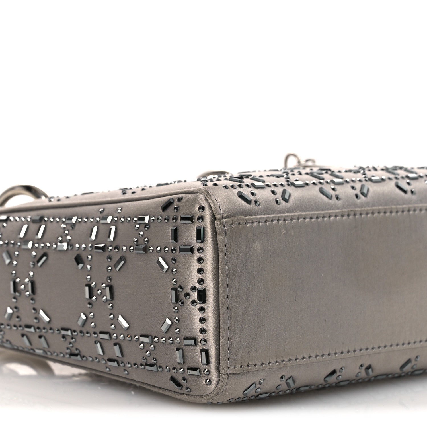Satin Crystal Cannage Mini Lady Dior Gray