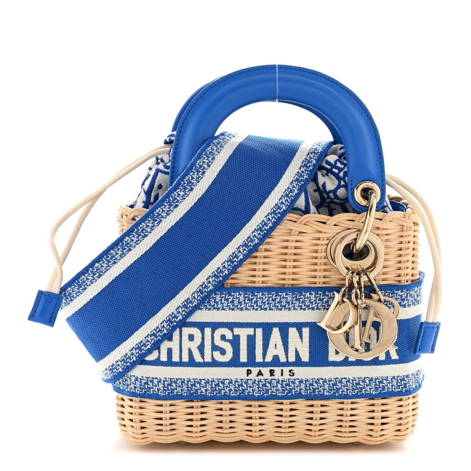 Wicker Oblique Mini Lady Dior Bag Florescent Blue