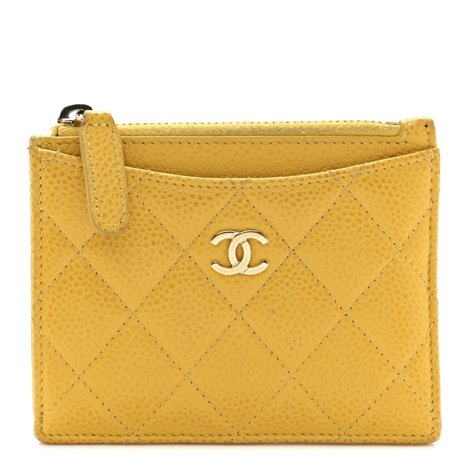 Caviar Quilted CC Zip  Holder Yellow
