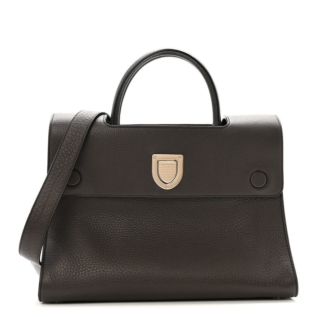 Grained Calfskin Medium Diorever Flap Dark Brown