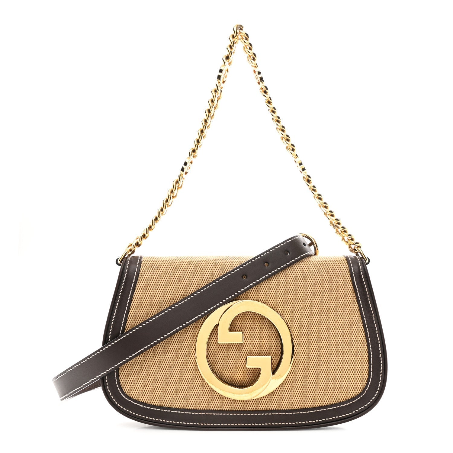 Canvas Dollar Calfskin Blondie Chain Shoulder Flap Bag Brown