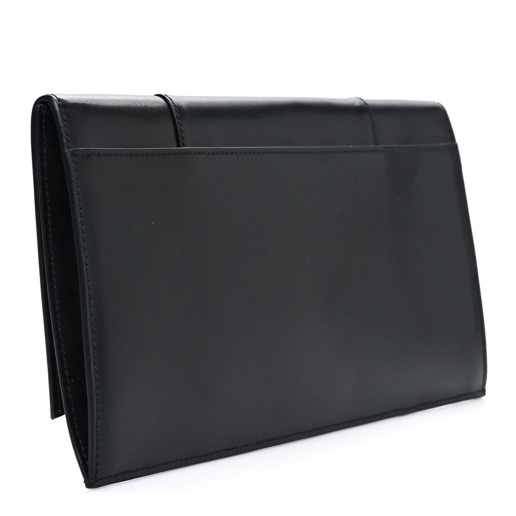 Shiny Box Calfskin Hourglass Flap Flat Pouch Black