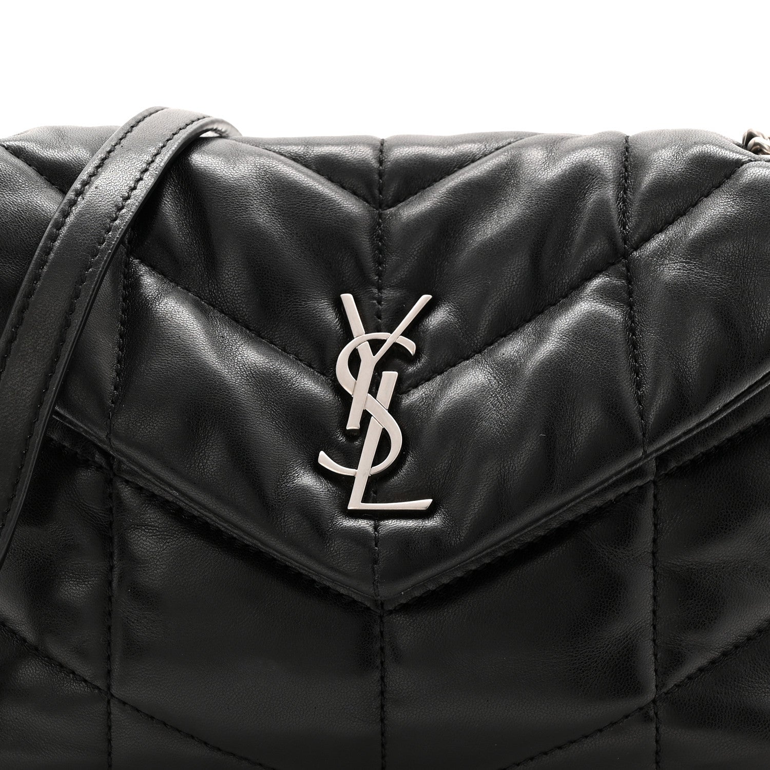 Lambskin Quilted Toy Loulou Puffer Monogram Chain Satchel Black