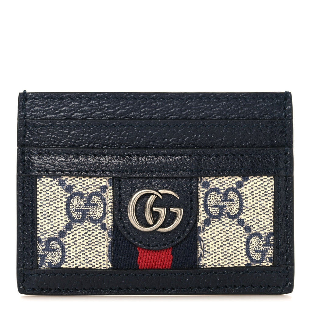 GG Supreme Monogram Textured Dollar Calfskin Web Ophidia  Holder Beige Blue