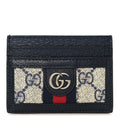GG Supreme Monogram Textured Dollar Calfskin Web Ophidia  Holder Beige Blue