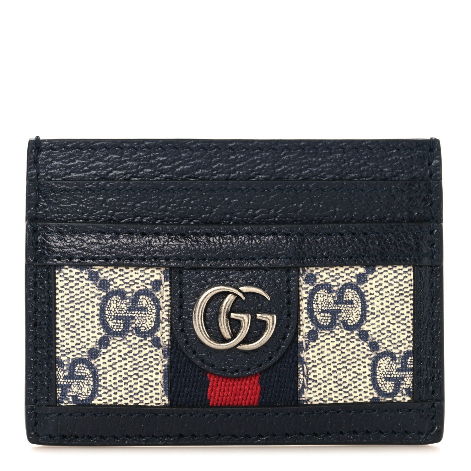 GG Supreme Monogram Textured Dollar Calfskin Web Ophidia  Holder Beige Blue