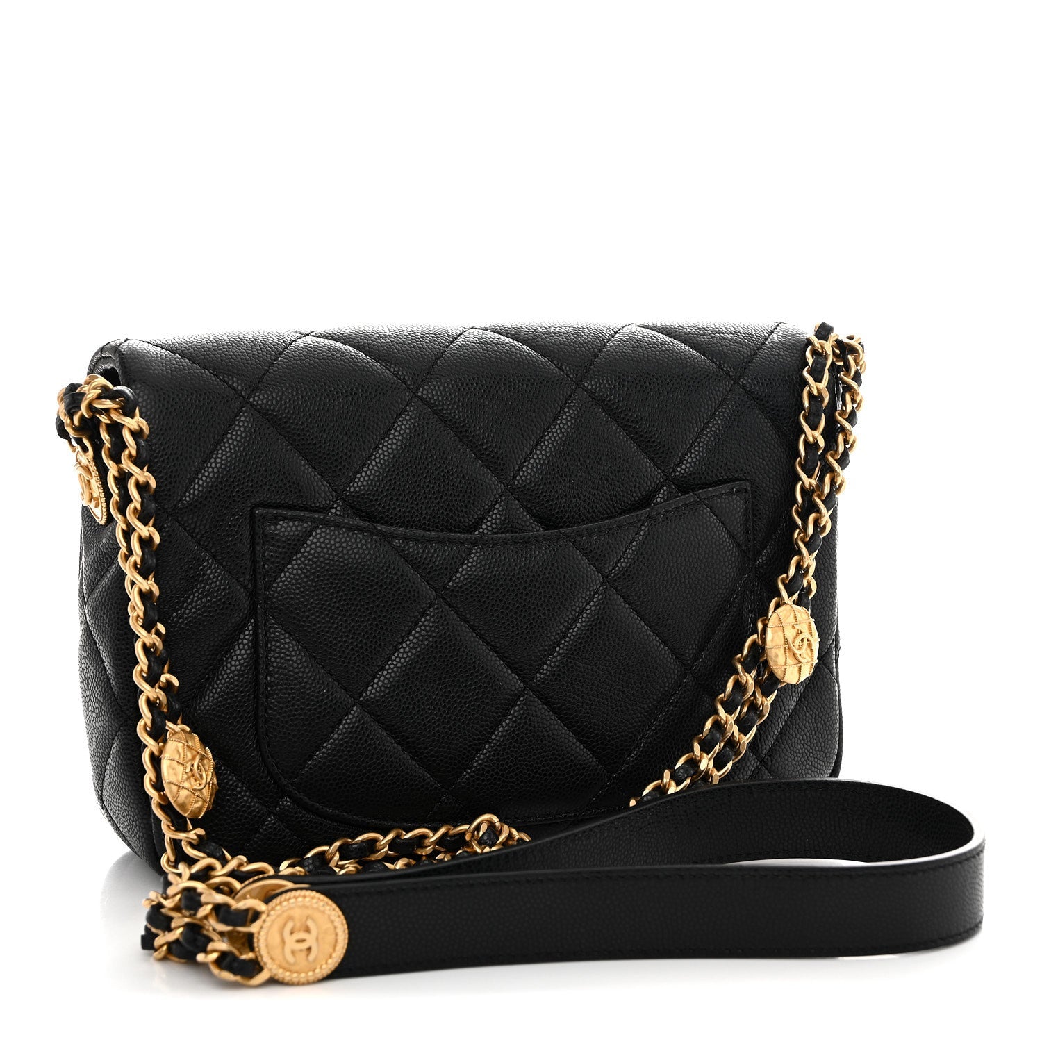 Caviar Quilted Small Twist Your Buttons Flap Black