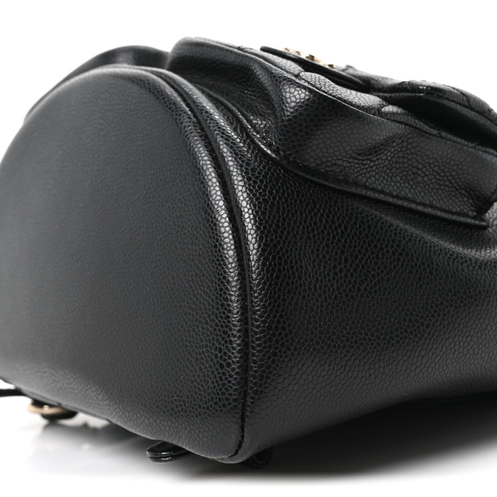Shiny Caviar Quilted Medium Duma Pockets Drawstring Backpack Black