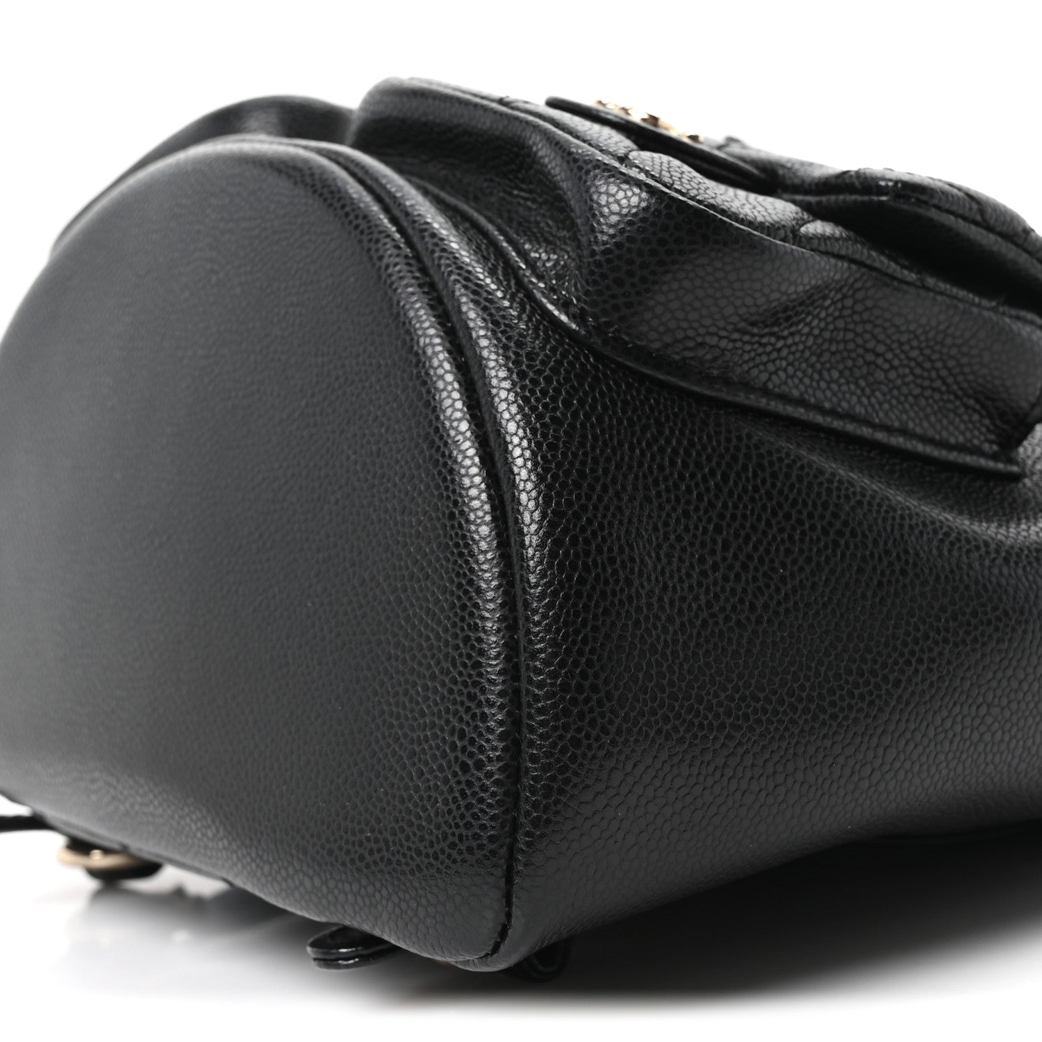 Shiny Caviar Quilted Medium Duma Pockets Drawstring Backpack Black