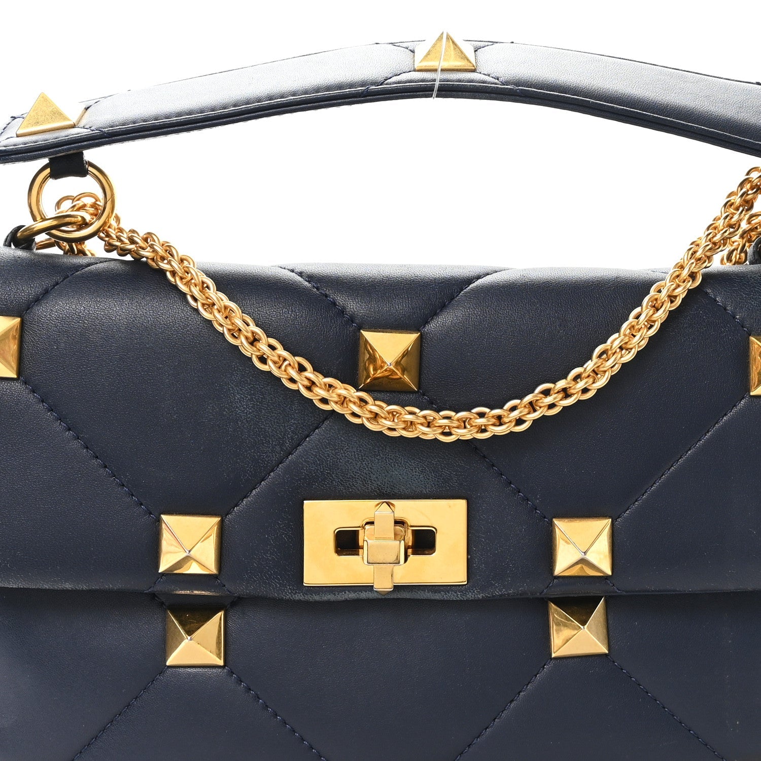 Nappa Large Roman Stud Shoulder Bag Marine