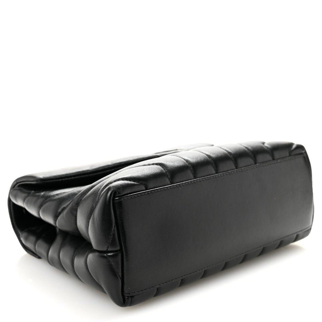 Calfskin Y Quilted Monogram Monochrome Small Loulou Chain Satchel Black