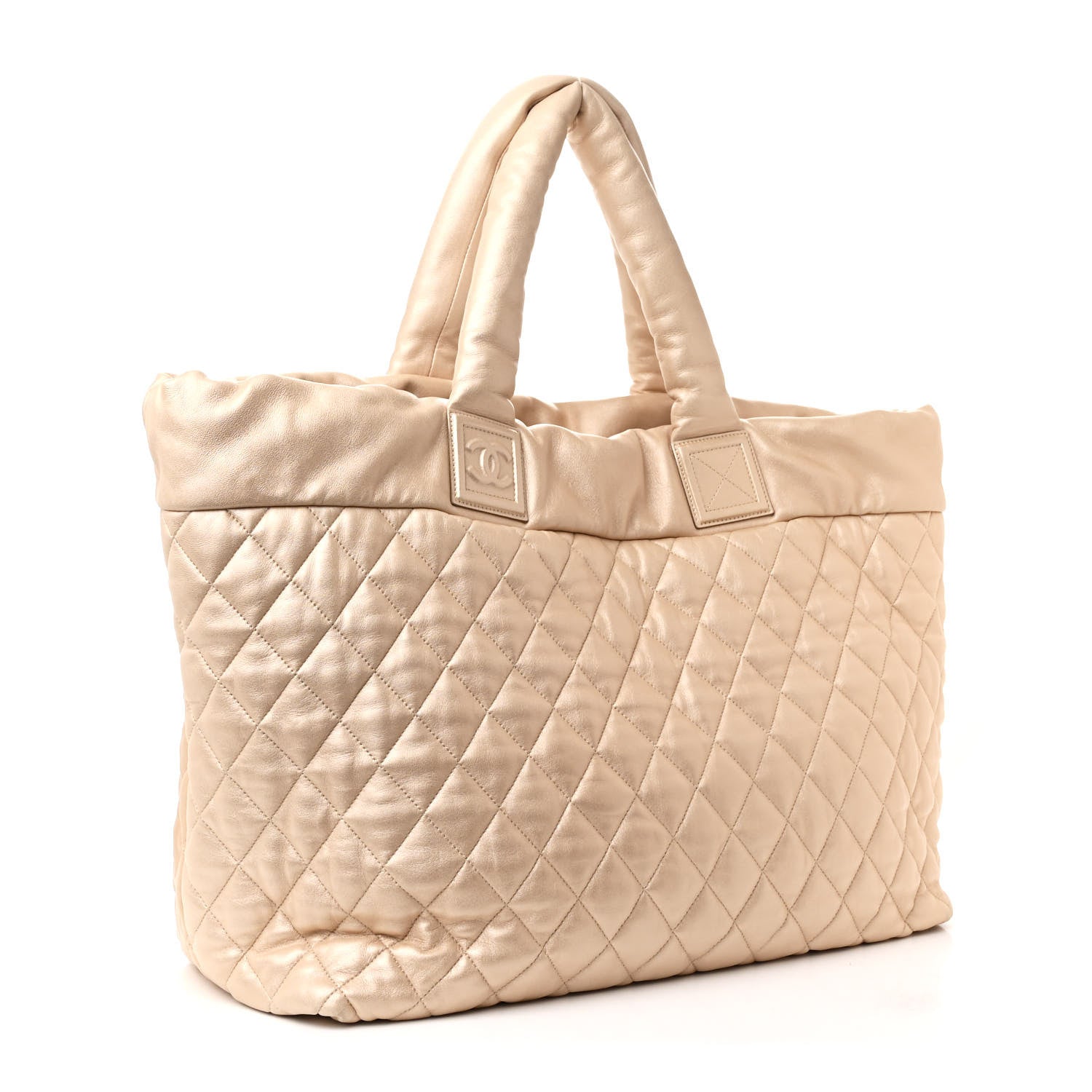 Metallic Lambskin Quilted Large Coco Cocoon Tote Light Gold