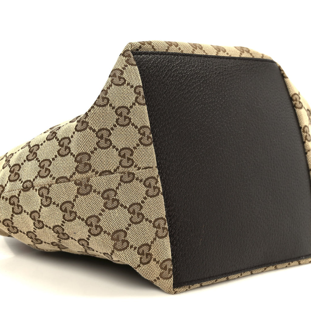 GG Monogram Small Web Handle Bucket Tote Dark Brown